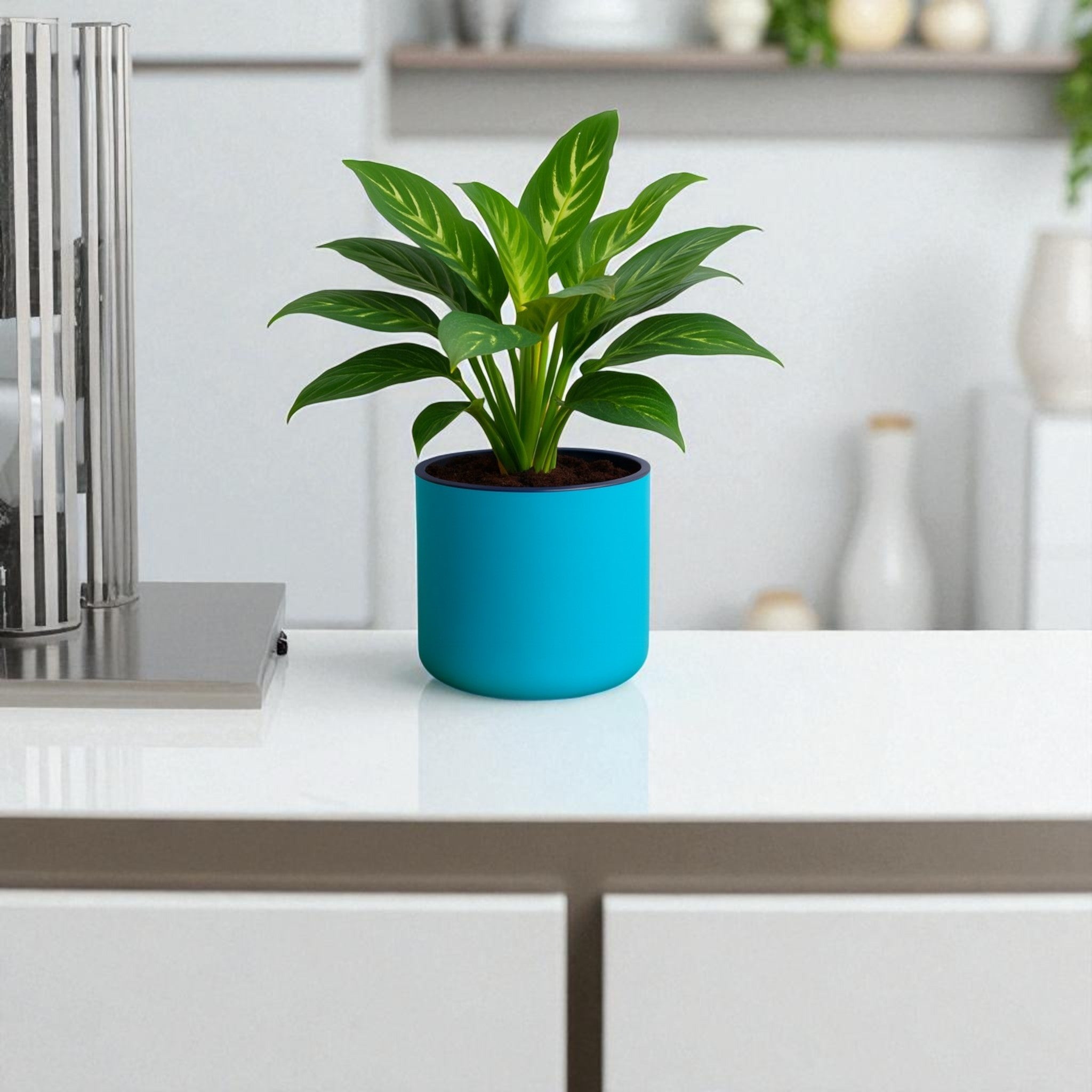 Classic Sea Green Self-Watering Round Planter