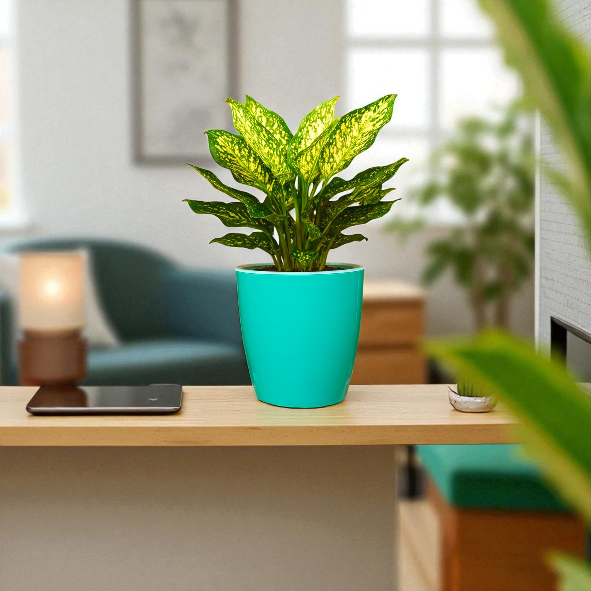 Elegant Peacock Green Self-Watering Vistara Planter-2PC