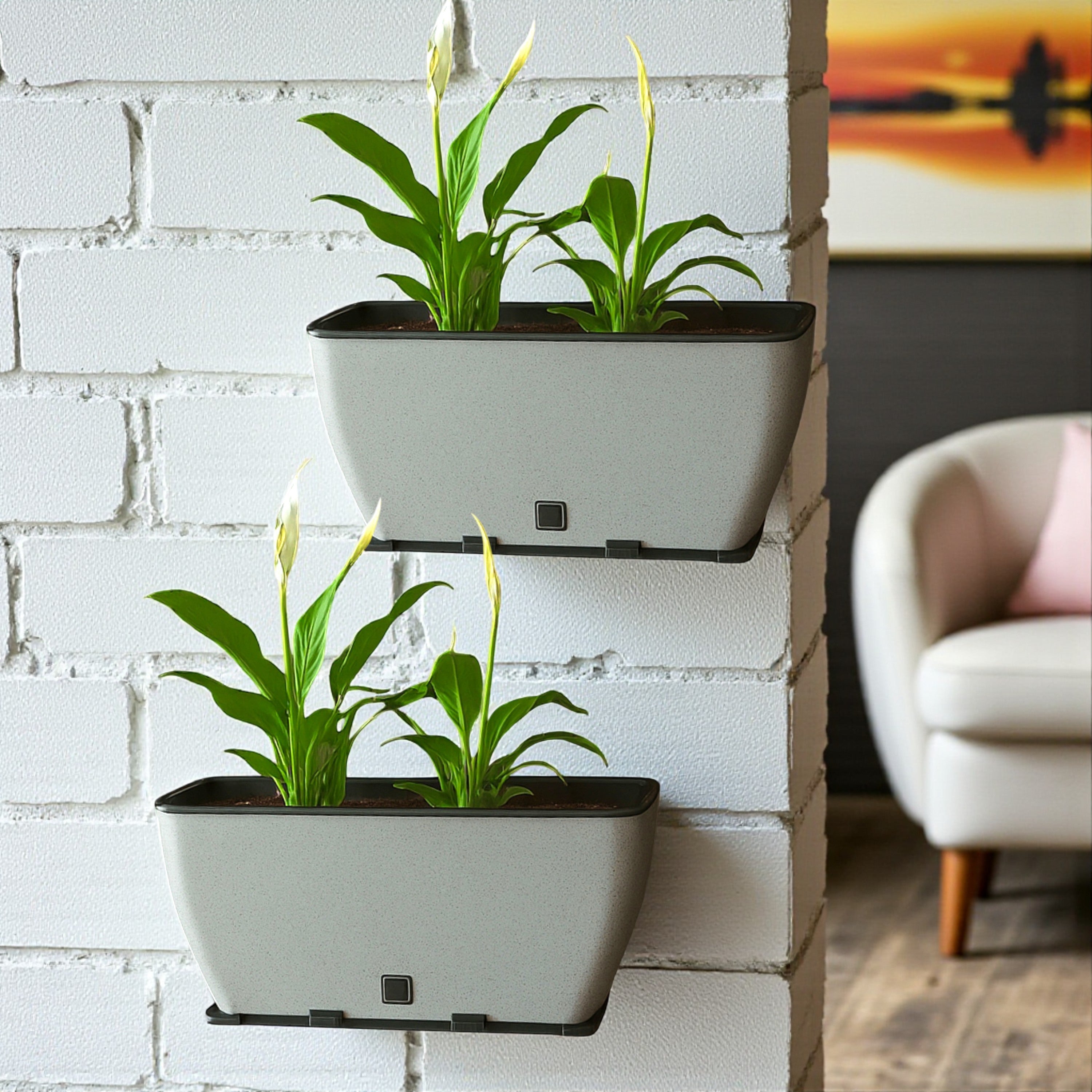 Rectangular Self-Watering Wall Planter - Stone Grey