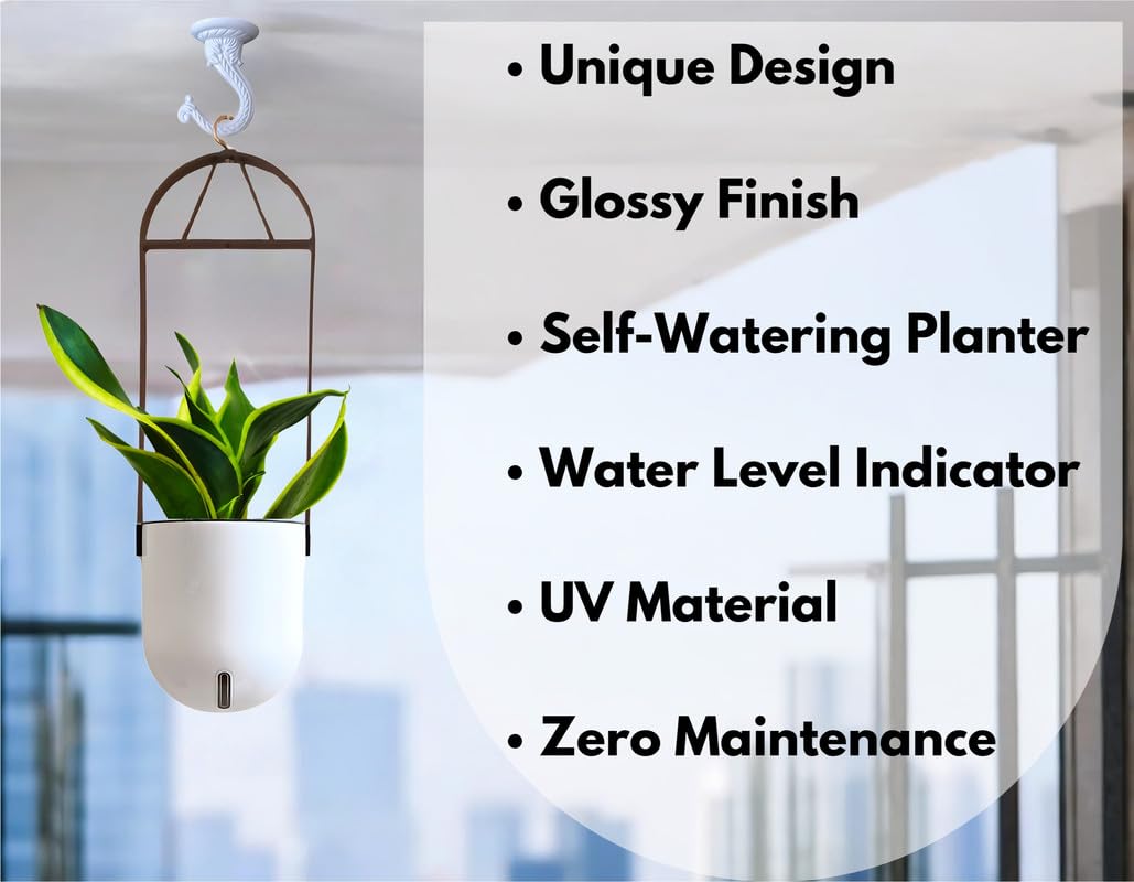 Elegant White Self-Watering Ceiling Hanging Sphere Planter-1 PC