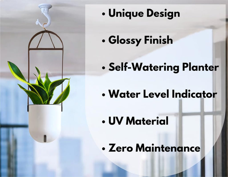 Elegant White Self-Watering Ceiling Hanging Sphere Planter-1 PC