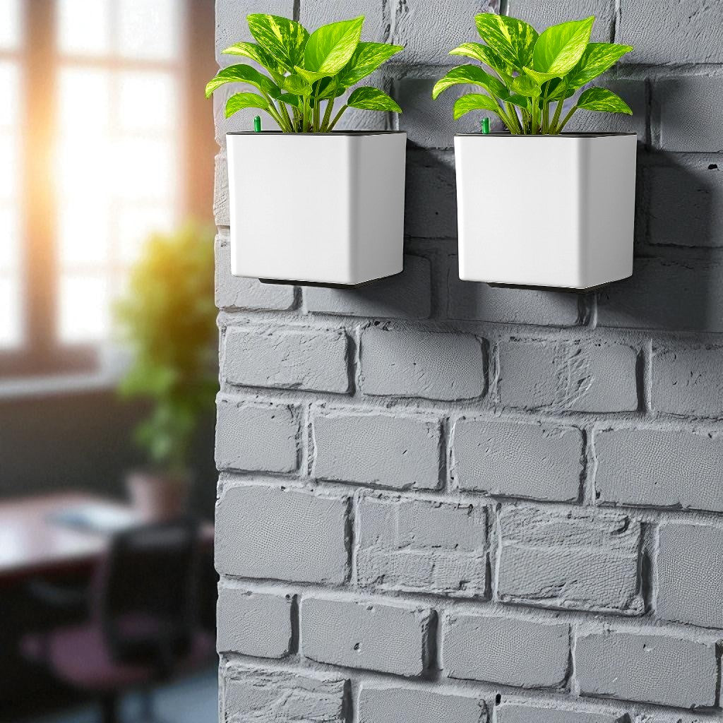 Elegant White Self-Watering Wall Hanging Square Planter