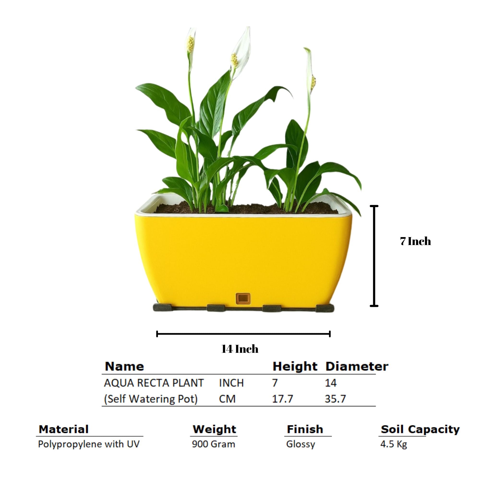 Rectangular Self-Watering Wall Planter - Yellow