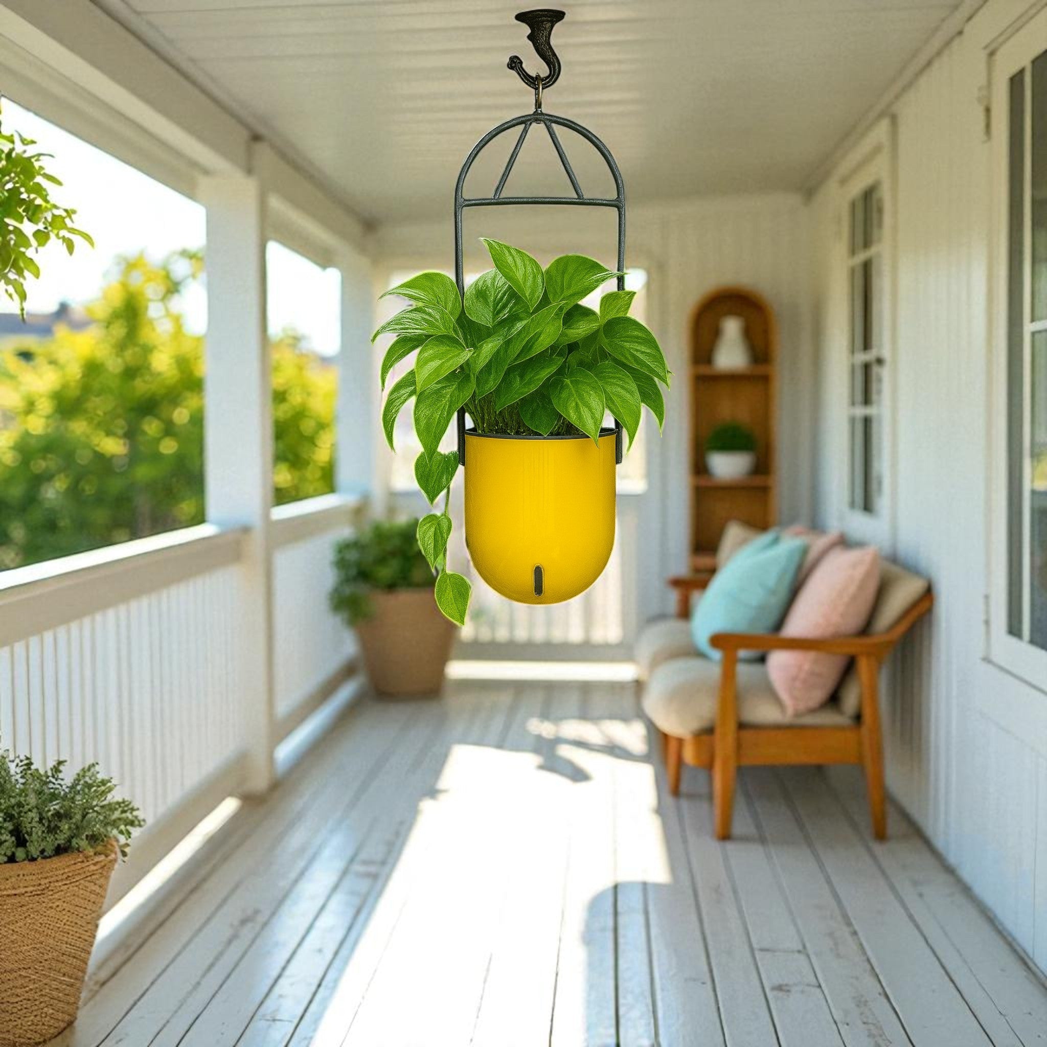 Elegant Yellow Self-Watering Ceiling Hanging Sphere Planter