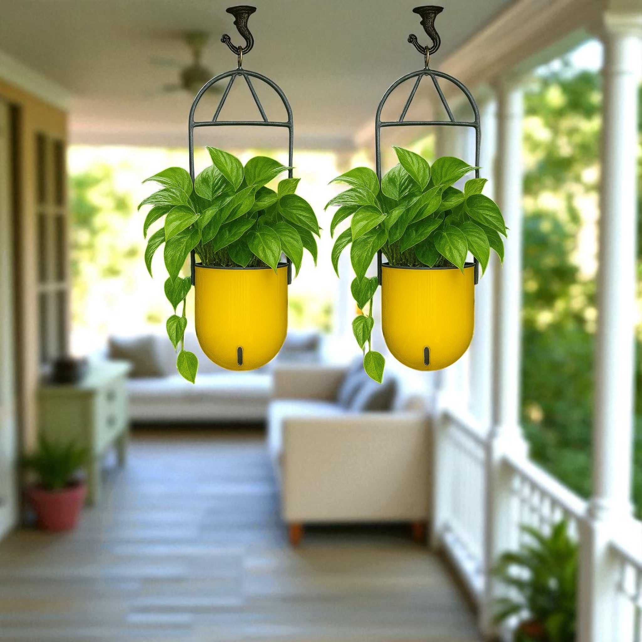 Elegant Yellow Self-Watering Ceiling Hanging Sphere Planter