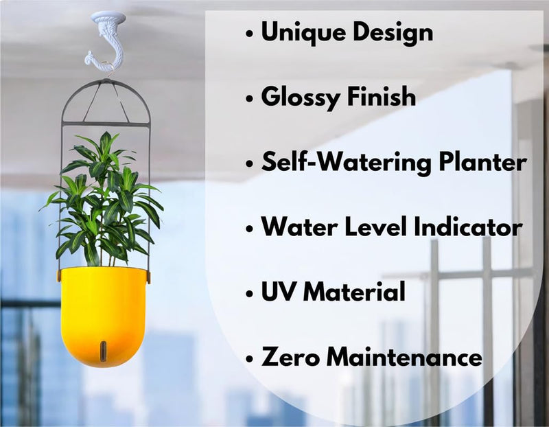 Elegant Yellow Self-Watering Ceiling Hanging Sphere Planter-1 PC